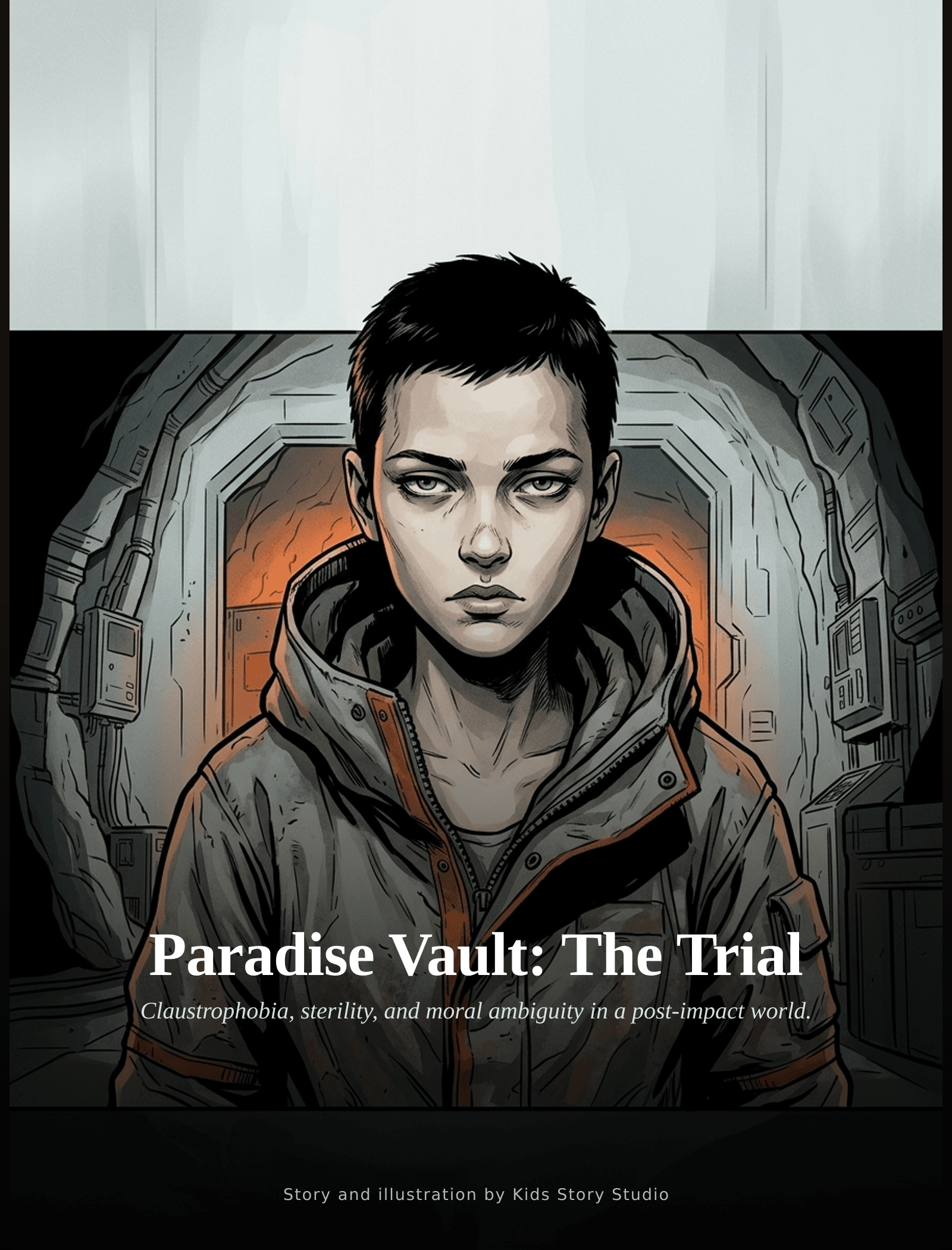 Paradise Vault: The Trial — sci-fi character in a sterile chamber